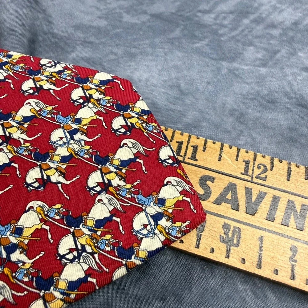 Brooks Brothers Makers Mens‎ Red Silk Equestrian Horse Rider Print Necktie Tie